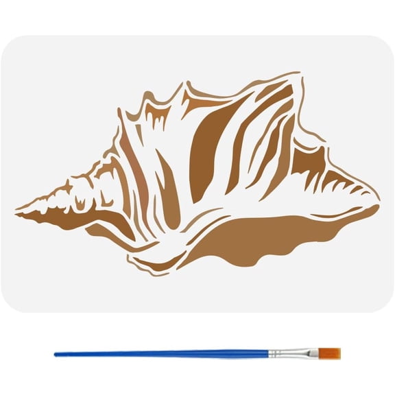 Conch Shell Stencils with a Paint Brush 11.7x8.3Inch Reusable Marine Life Stencils PET Conch Decoration Stencils Conch Shell Pattern Stencils Ocean Themes Template for Wood Wall Fabric