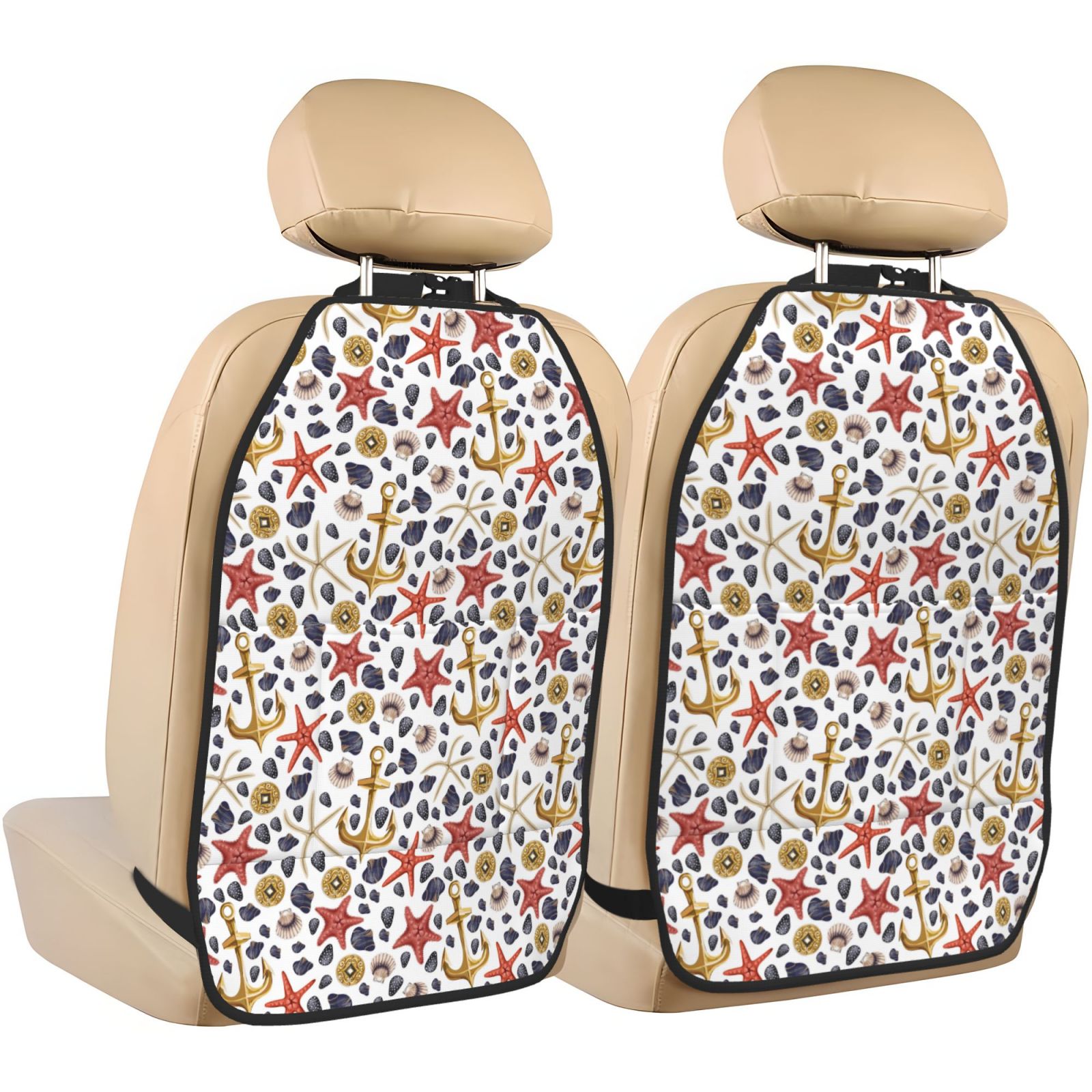 Car Shell Print Conch Shells Print No.9048 Backseat Car Organizer, 2 Pack Kick Mats ...