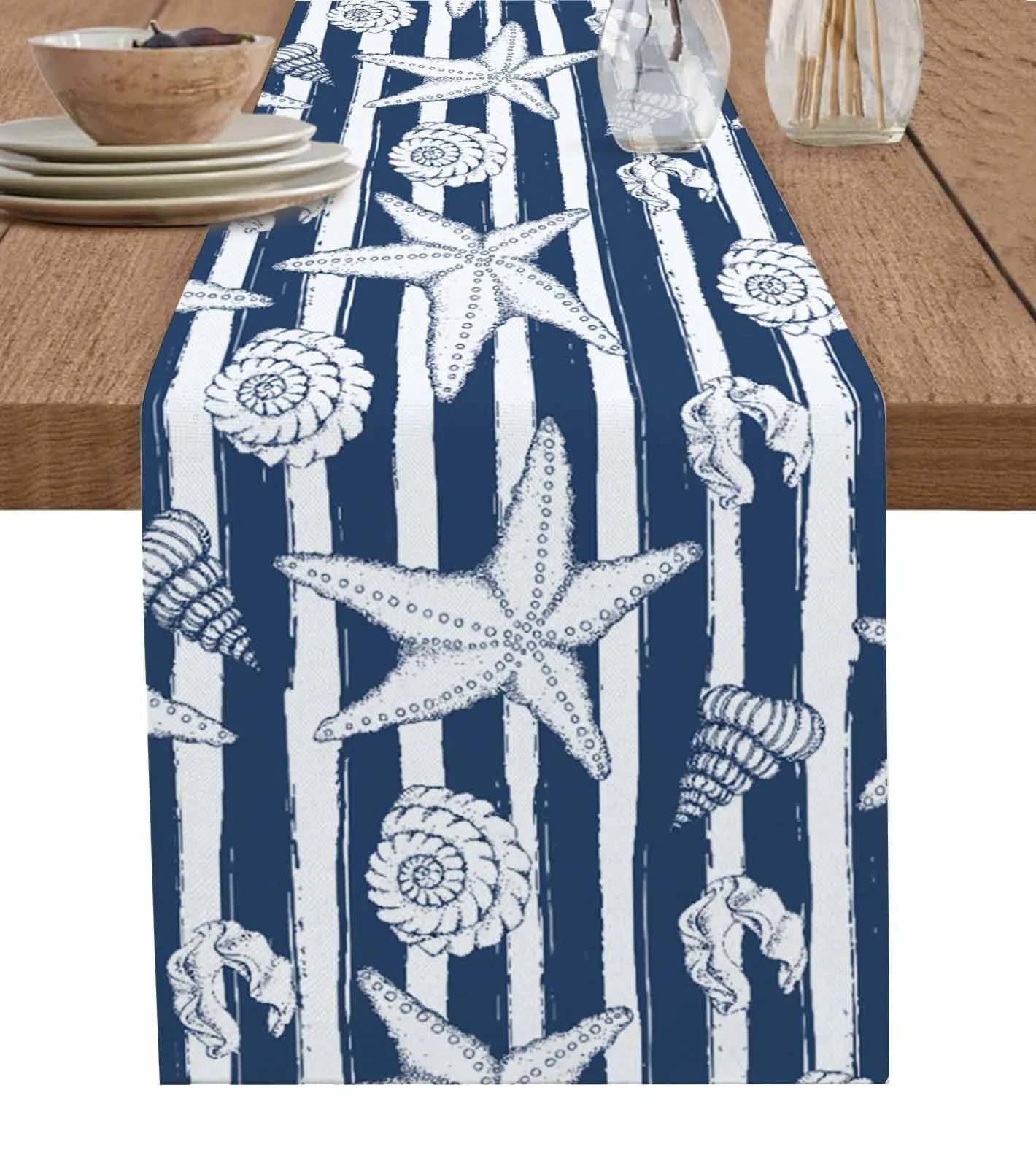 Conch Star Shell Stripes Texture Table Runner Luxury Wedding r Table ...