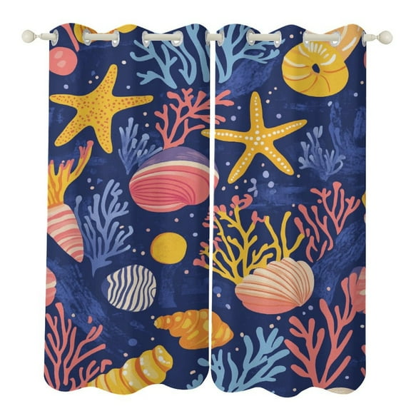 Conch Starfish Shell (61) Curtains Watercolor Theme Window Curtains Grommet Blackout Drapes for Living Room Bedroom