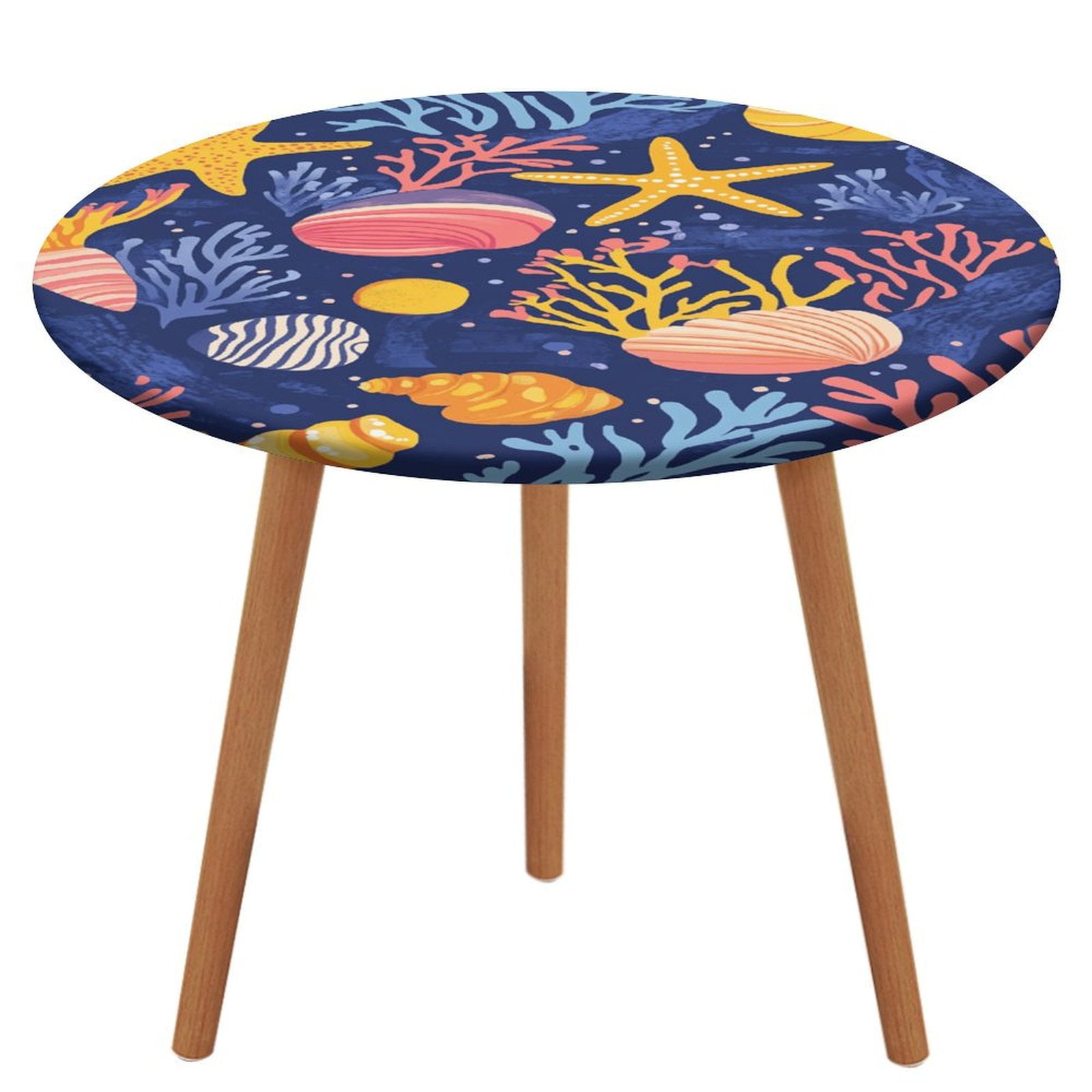 Shell Table Clothes Conch Starfish Shell (61) Pattern Round Tablecloth Waterproof Elastic ...