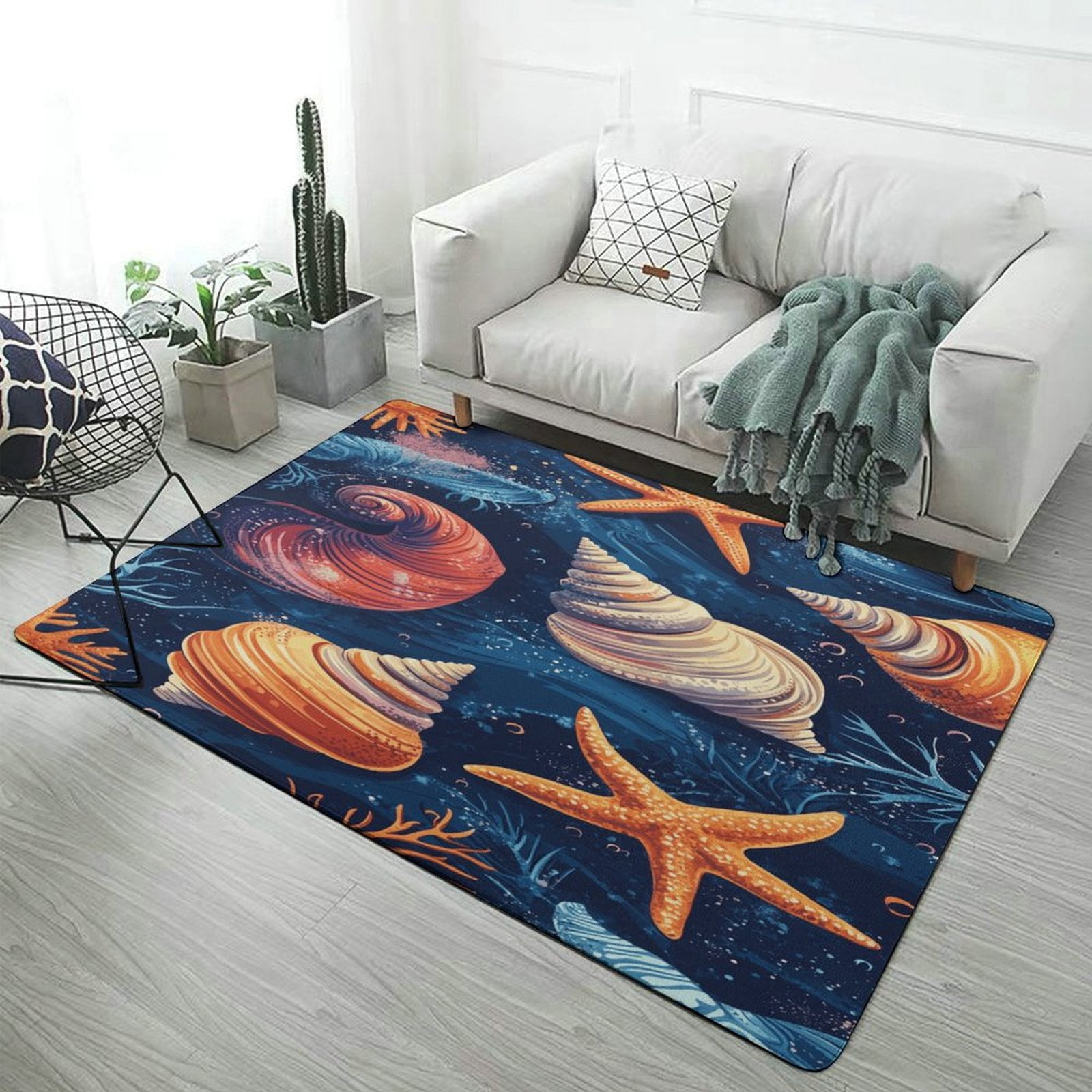 Multi Coloured Rug Shell Conch Starfish Shell (71) Carpet Rug for Home Living Room Bedroom Sofa ...