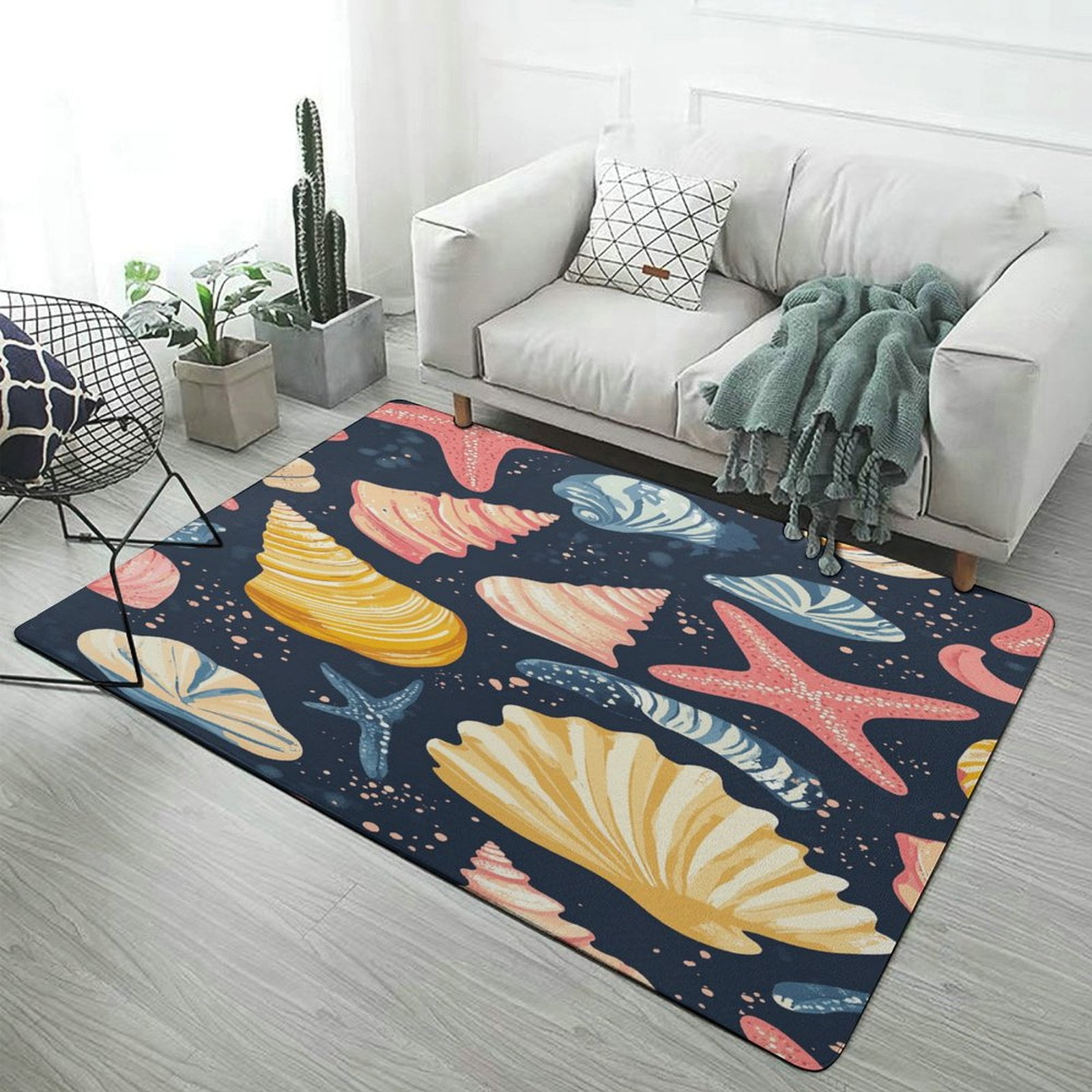 Conch Starfish Shell (73) Carpet Style Living Room Bedroom Rug Modern ...