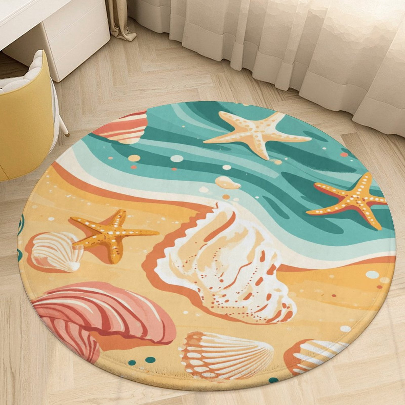 Shell Shaped Rug Extra Large Conch Starfish Shell Round Area Rugs for Bedroom Living Room, 5FT Soft ...