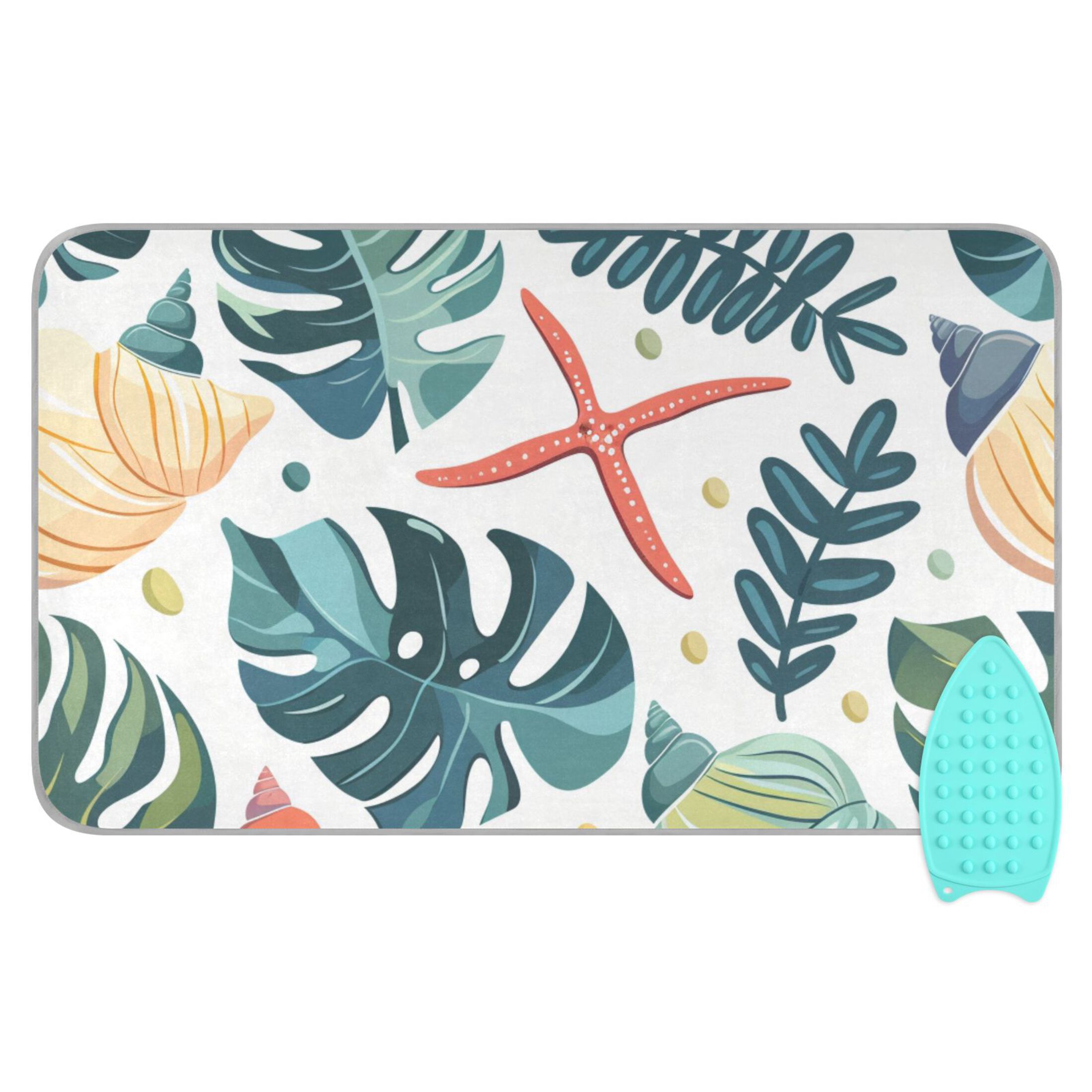 Conch Starfish and Leaves Ironing Mat Blanket Portable Travel Ironing Pad Heat Resistant Pad 47.2" x 27.6”