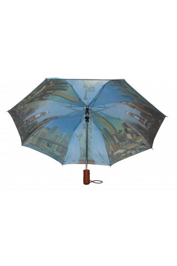 3899NY 44 in. Automatic Open 3 Fold Compact Umbrella With Ny Sightseeing Design - Navy