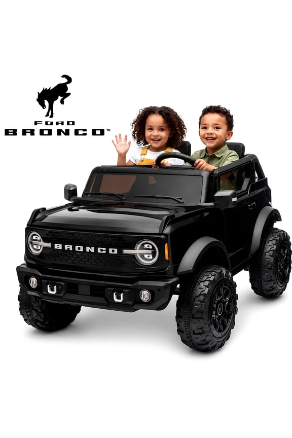 24V Ford Bronco Raptor Licensed 2 Seater Powered Ride-On Toy Car w/ Remote, LED Lights & Bluetooth, 2-Wheel Suspension, Black