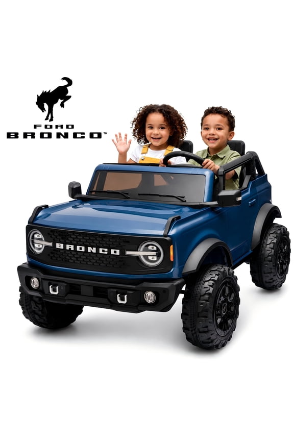 24V Ford Bronco Raptor Licensed 2 Seater Powered Ride-On Toy Car w/ Remote, LED Lights & Bluetooth, 2-Wheel Suspension, Blue