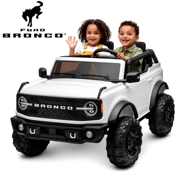 Conchico 24V Ford Bronco Raptor Licensed 2 Seater Powered Ride-On Toy Car w/ Remote, LED Lights & Bluetooth, 2-Wheel Suspension, White