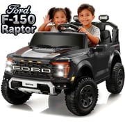 Conchico 24V Licensed Ford F150 Raptor Battery Powered Ride on Truck with Remote Control, 2-Seater and Rear Trunk for Kids Gift, Black