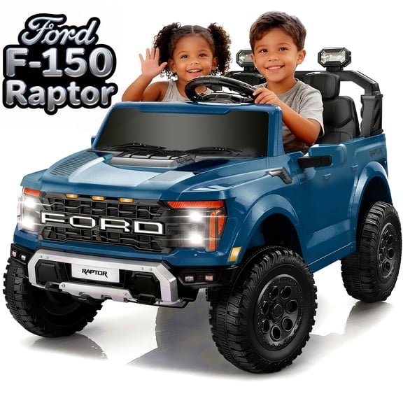 Conchico 24V Licensed Ford F150 Raptor Battery Powered Ride on Truck with Remote Control, 2-Seater and Rear Trunk for Kids Gift, Blue