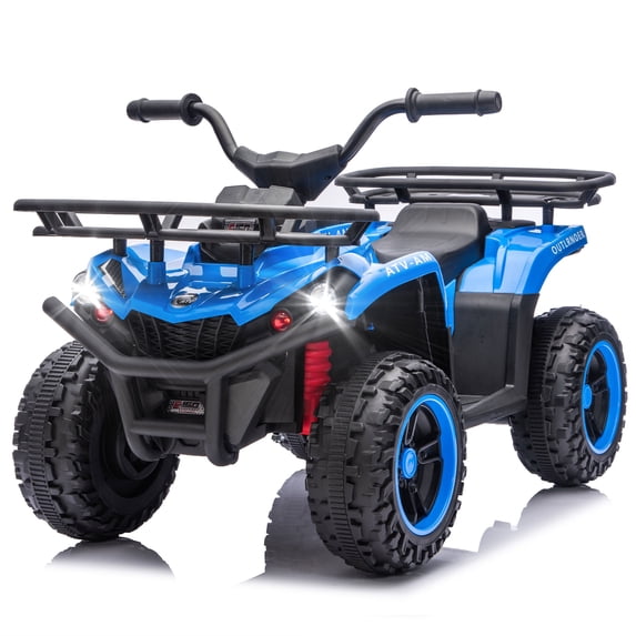 Conchico 24V Ride on ATV cars, 4 Wheeler Ride on Toys with Front and Rear Storage Racks, Electric Ride on Vehicles for Kids Aged 3-5, LED Lights, Power Display, Crash Bars, Bluetooth, MP3, Blue