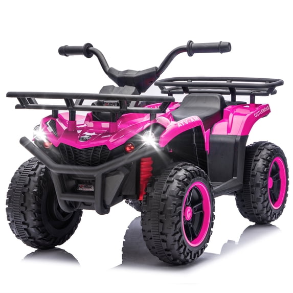 Conchico 24V Ride on ATV cars, 4 Wheeler Ride on Toys with Front and Rear Storage Racks, Electric Ride on Vehicles for Kids Aged 3-5, LED Lights, Power Display, Crash Bars, Bluetooth, MP3, Pink