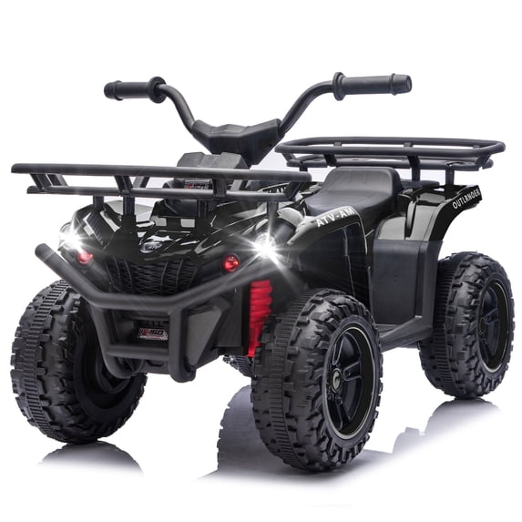 Conchico 24V Ride on ATV cars, 4 Wheeler Ride on Toys with Front and Rear Storage Racks, Electric Ride on Vehicles for Kids Aged 3-5, LED Lights, Power Display, Crash Bars, Bluetooth, MP3, Black