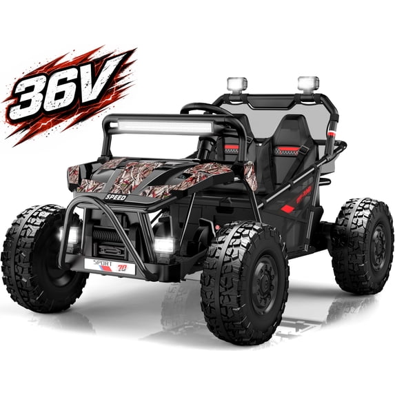 Conchico 36V Powered Ride on Toy for Big Kids, 2 Seater Electric Ride on Car with Rear Wheel Suspension, Bluetooth, Max Speed 8 mph, Aged 6+, Black