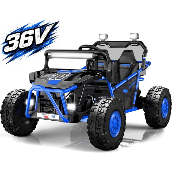 Conchico 36V Powered Ride on Toy for Big Kids, 2 Seater Electric Ride on Car with Rear Wheel Suspension, Bluetooth, Max Speed 8 mph, Aged 6+, Blue