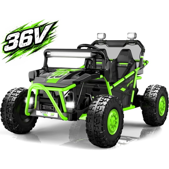 Conchico 36V Powered Ride on Toy for Big Kids, 2 Seater Electric Ride on Car with Rear Wheel Suspension, Bluetooth, Max Speed 8 mph, Aged 6+, Green