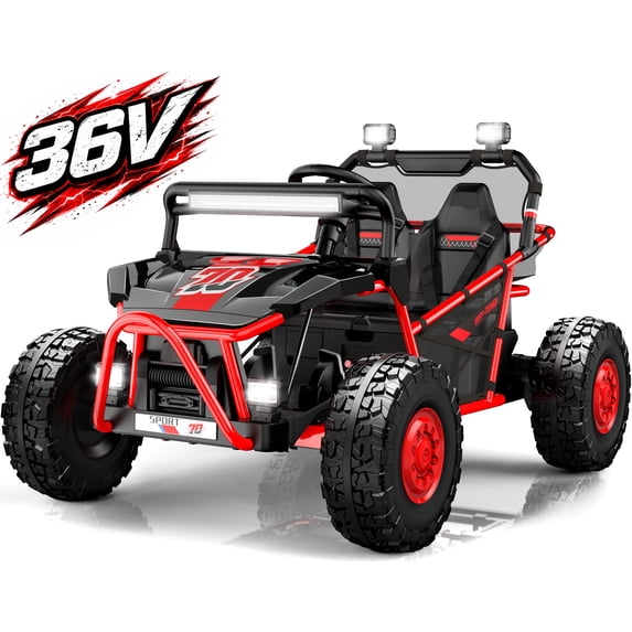 Conchico 36V Powered Ride on Toy for Big Kids, 2 Seater Electric Ride on Car with Rear Wheel Suspension, Bluetooth, Max Speed 8 mph, Aged 6+, Red