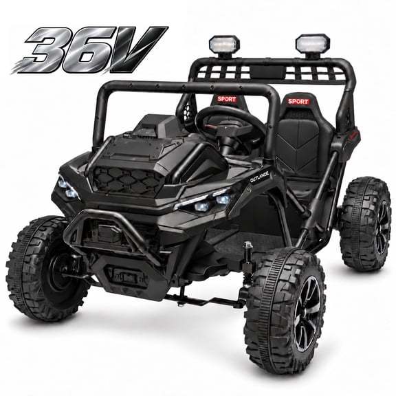 Conchico 36V Electric Ride on Car with 2 XL Seaters, 600W Motor Powered Ride on Toy for Big Kids w/ Spring Suspension, Bluetooth, LED Lights, Black