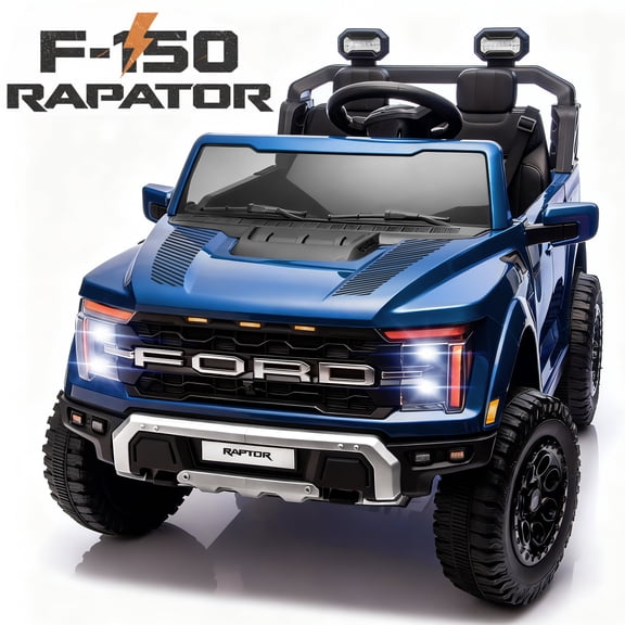 Conchico Ford F150 Raptor 24V 2 Seater Powered Ride on Toy Truck with Remote Control, Electric Ride on Car for Kids w/ Rear Wheel Suspension, Bluetooth, Blue