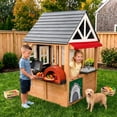 thumbnail image 1 of Conchico Outdoor BBQ Themed Playhouse, Wooden Backyard Kids Playhouse w/ Pretend Brick Oven, Kitchen Toy Set, BBQ Grill for Kids Ages 3-8, 1 of 8