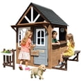 thumbnail image 1 of Conchico Outdoor Playhouse for Kids, Wooden Playhouse Outside with Kitchen Playset, Snack Bar, Pet Access, Doorbell, Toy Phone, Large Outdoor Playset for Kids 3-6 Years, Brown+Gray, 1 of 10