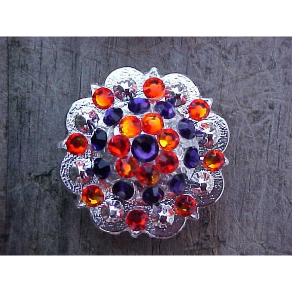 Concho 4 Conchos Rhinestone Horse Saddle Western Bridle Orange Crystal Co13