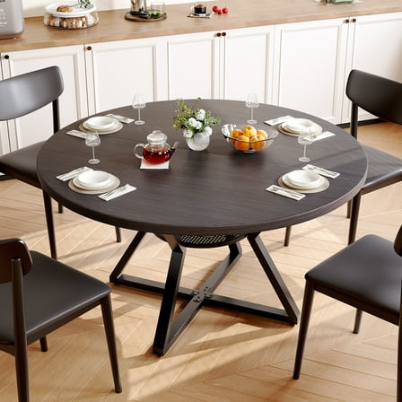 Concho 47" Round Dining Table - Space Saving Kitchen Dining Table for 4-6 People with Pedestal Metal Frame, Deep Grey Wood Furniture