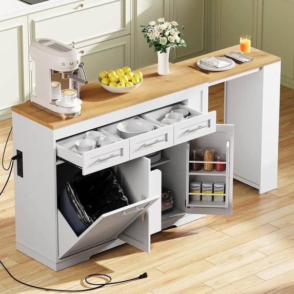 Concho 70" Extendable Kitchen Island with Dining Table - Rolling Cart ...