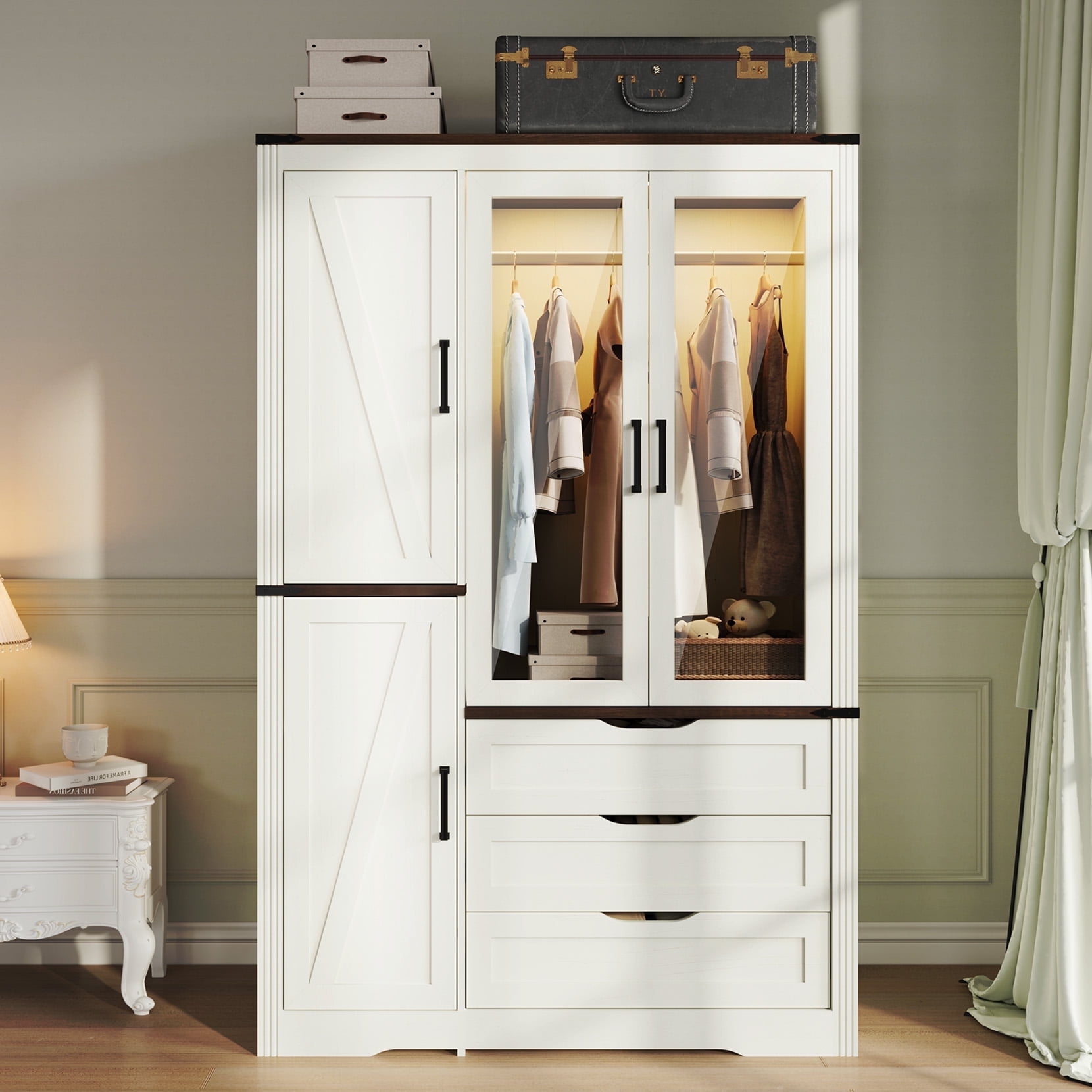 Choco closet◎　0527 Concho 73'' Tall Farmhouse Armoire Wardrobe Closet with LED Light