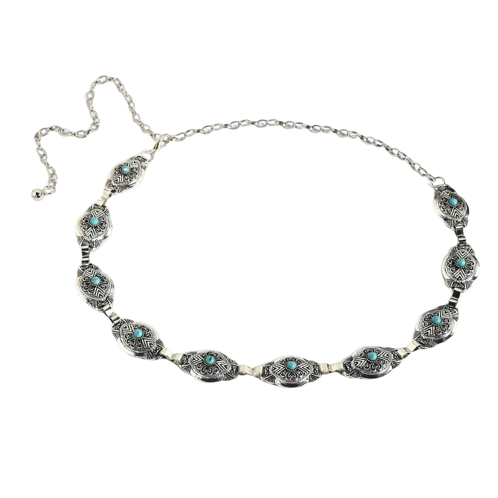 Cowgirl Belly Chain For Dress Concho Chain Belt Western Turquoise Waist ...