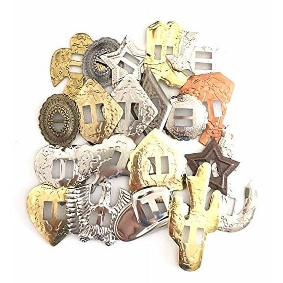 Conchos Grab Bag! Western Styles, Mixed Shapes and Sizes, Slotted; 100 Pieces