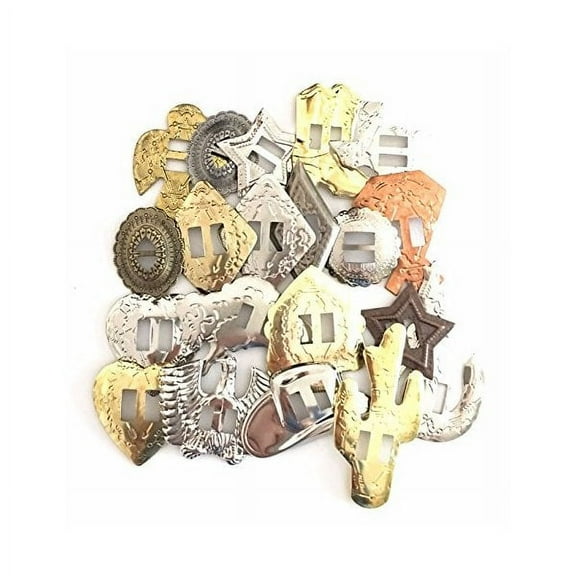 Conchos Grab Bag! Western Styles, Mixed Shapes and Sizes, Slotted; 25 Pieces