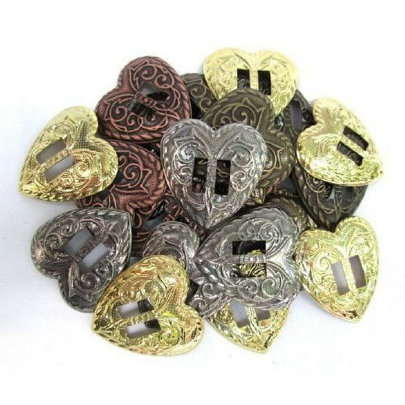 Conchos Western Heart Shape; Mixed Finishes, Slotted; 24 Pieces