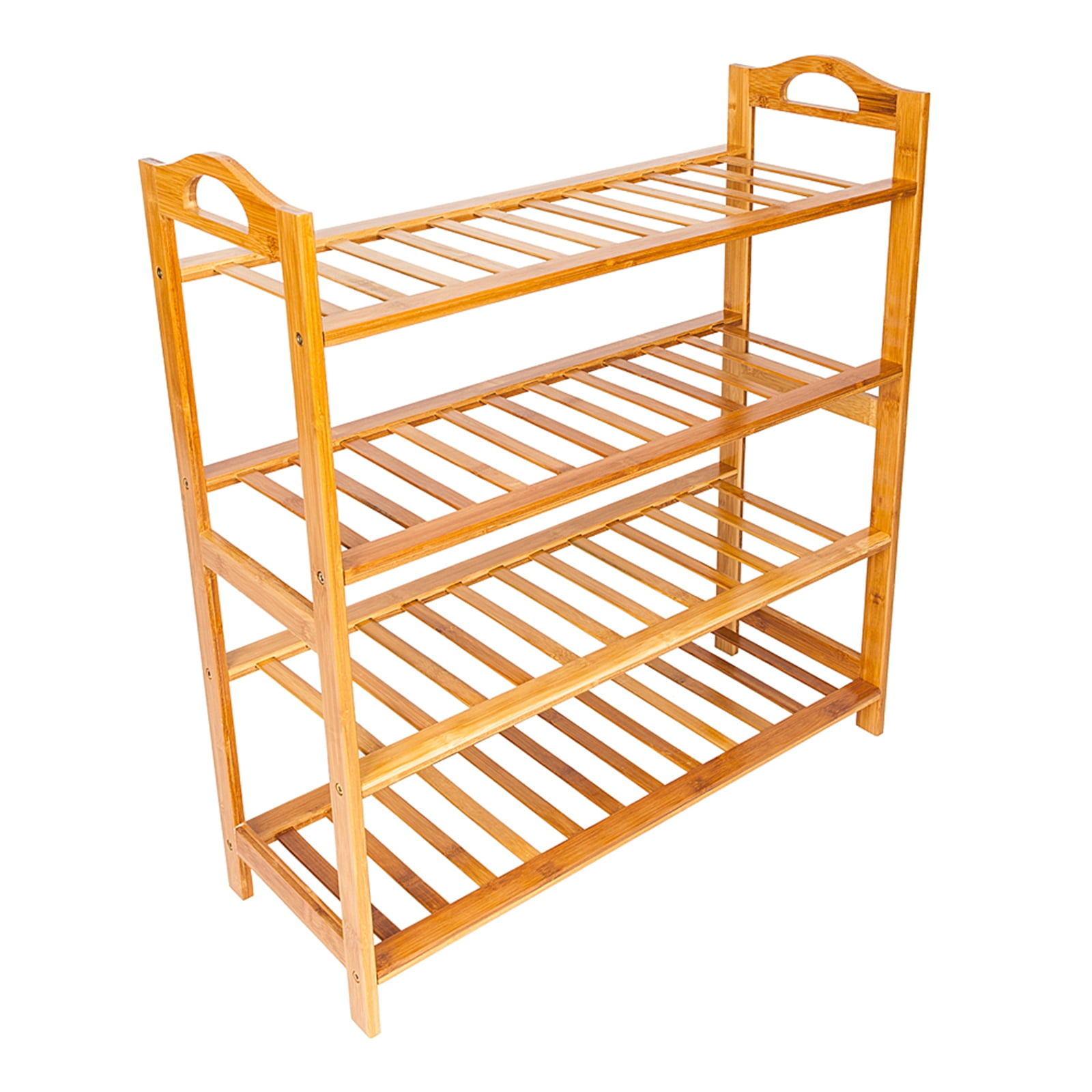 Concise 12-Batten 4 Tiers Bamboo Shoe Rack，Eco-Friendly and Adjustable Wood Color