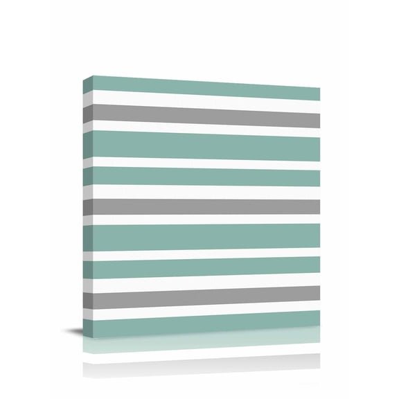Concise Green Canvas Wall Art, Gray White Stripe Framed Wall Decor Modern Artwork Prints Painting for Living Room, Bedroom, Kitchen & Cafe Decor 12x12 Inch