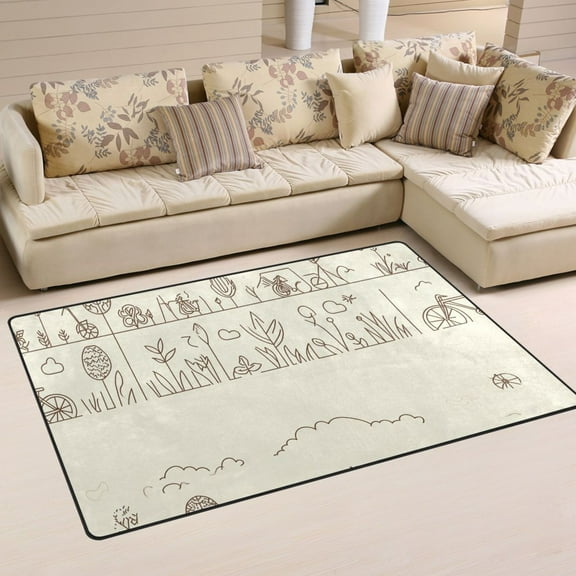 Concise Outdoor Illustration Soft Polyester Area Rug 60''x39'', Non Slip, Memory Foam, Water Absorbent