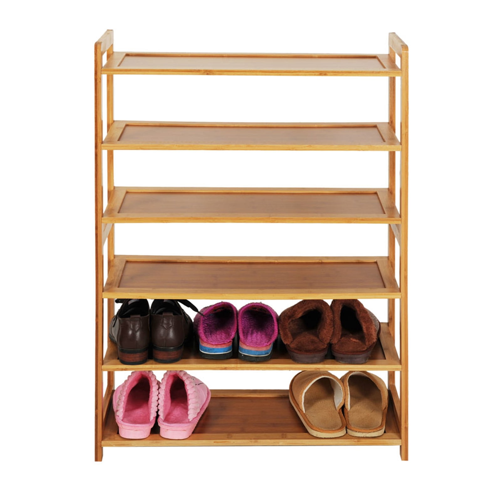 Concise Rectangle 6 Tiers Bamboo Shoe Rack - Wood Color - 6-Shelf Storage for Entryway, Bedroom & Closet