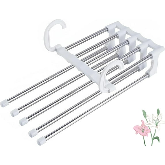 Conciset Multipurpose Hanger Organizer,Conciset Stainless Steel Multifunctional Folding Trouser Rack,Space Saving Metal Closet Organizer,for Pants Jeans Skirts Scarf Legging (White)