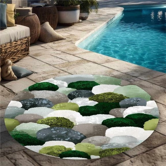 Concius Sales C1COAR55V9O3FL 5 x 5 ft. Mossy River Stones Outdoor Round Area Rug - Home Decor Accent