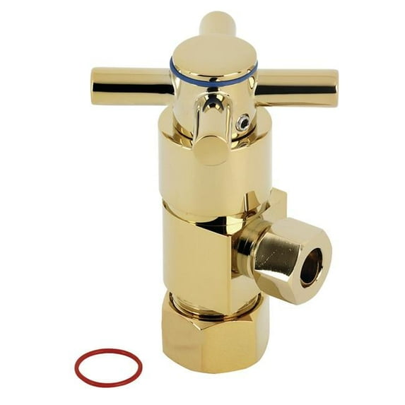 Concord 0.63 in. O.D. x 0.38 in. O.D. Anti-Seize Deluxe Quarter Turn Ceramic Hardisc Cartridge Angle Stop, Polished Brass
