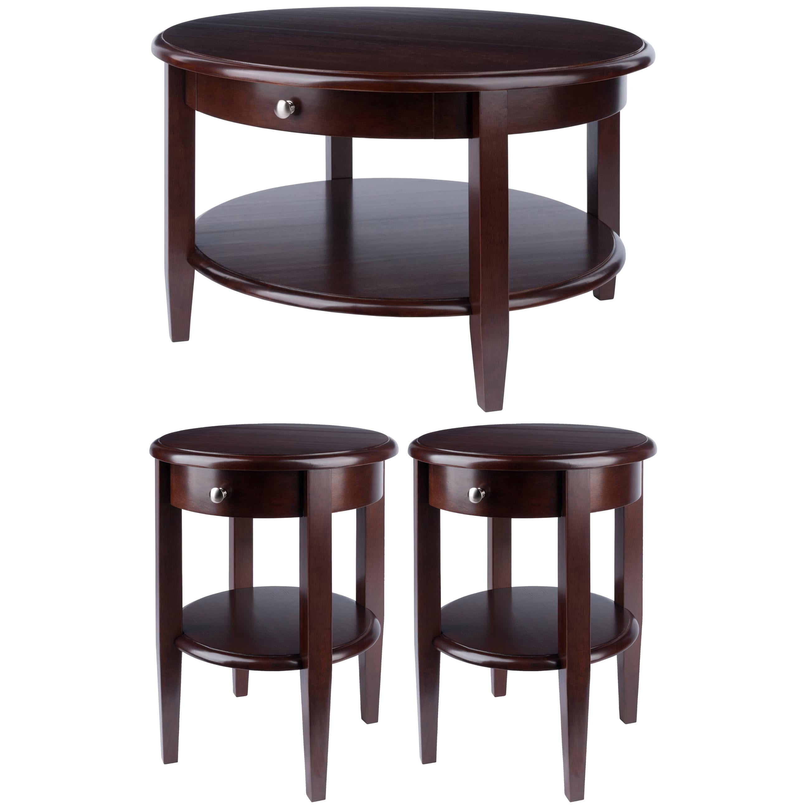 Concord 1 Drawer Each Coffee Table Set, Antique Walnut, 3 Piece