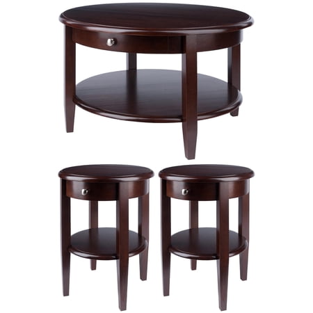 Concord 1 Drawer Each Coffee Table Set, Antique Walnut, 3 Piece