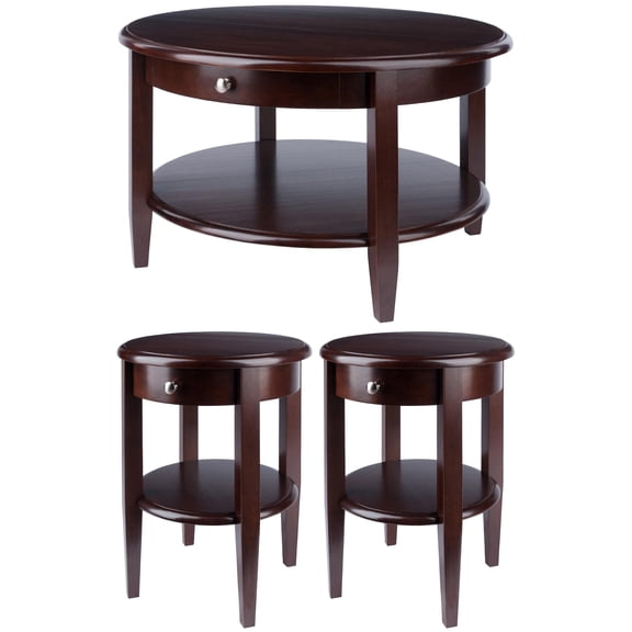 Concord 1 Drawer Each Coffee Table Set, Antique Walnut, 3 Piece