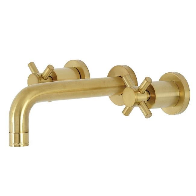 Brushed Brass Wall Mount Bathroom Faucet with Dual Handles