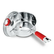 Concord 2 Quart Stainless Steel Saucepan with SIMPLE POUR Vented Glass Lid. Features Dual Pouring Spouts and Volume Marking. Perfect for making Sauces, Jam, Ramen, and more