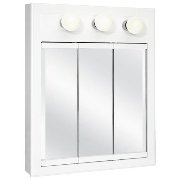 Design House 24" Wall-Mounted Wood Mirrored Bath Medicine Cabinet with 3 Lights, White