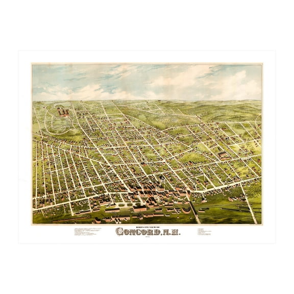 Concord Art, 1875 Vintage Map of Concord New Hampshire, NH History Wall Decor Gift, Old Concord Map - 36" x 24" Unframed Print