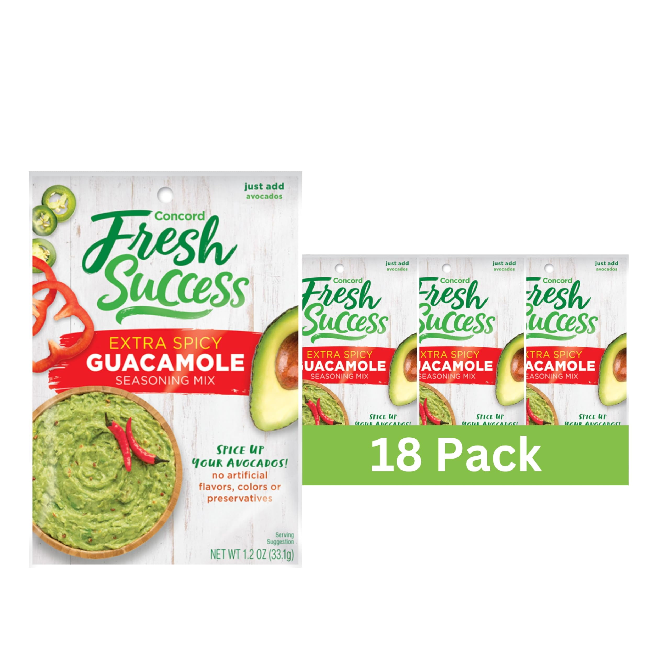 Concord Foods Extra Spicy Guacamole Mix: SMRBold Heat with Traditional Flavors - Perfect for Spicy Guac Enthusiasts! 1.2 Ounce (Pack of 18)