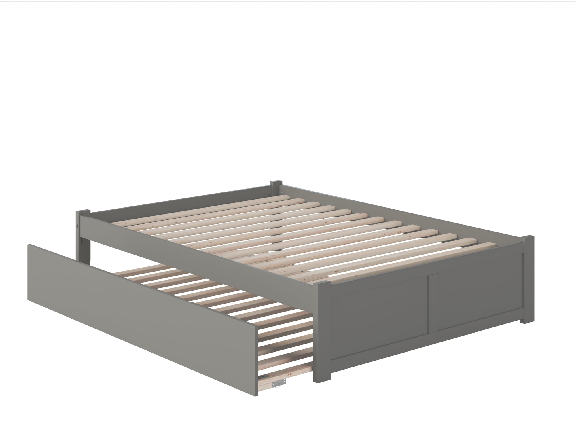 Concord Full Gray Wood Platform Bed with Trundle and Slats